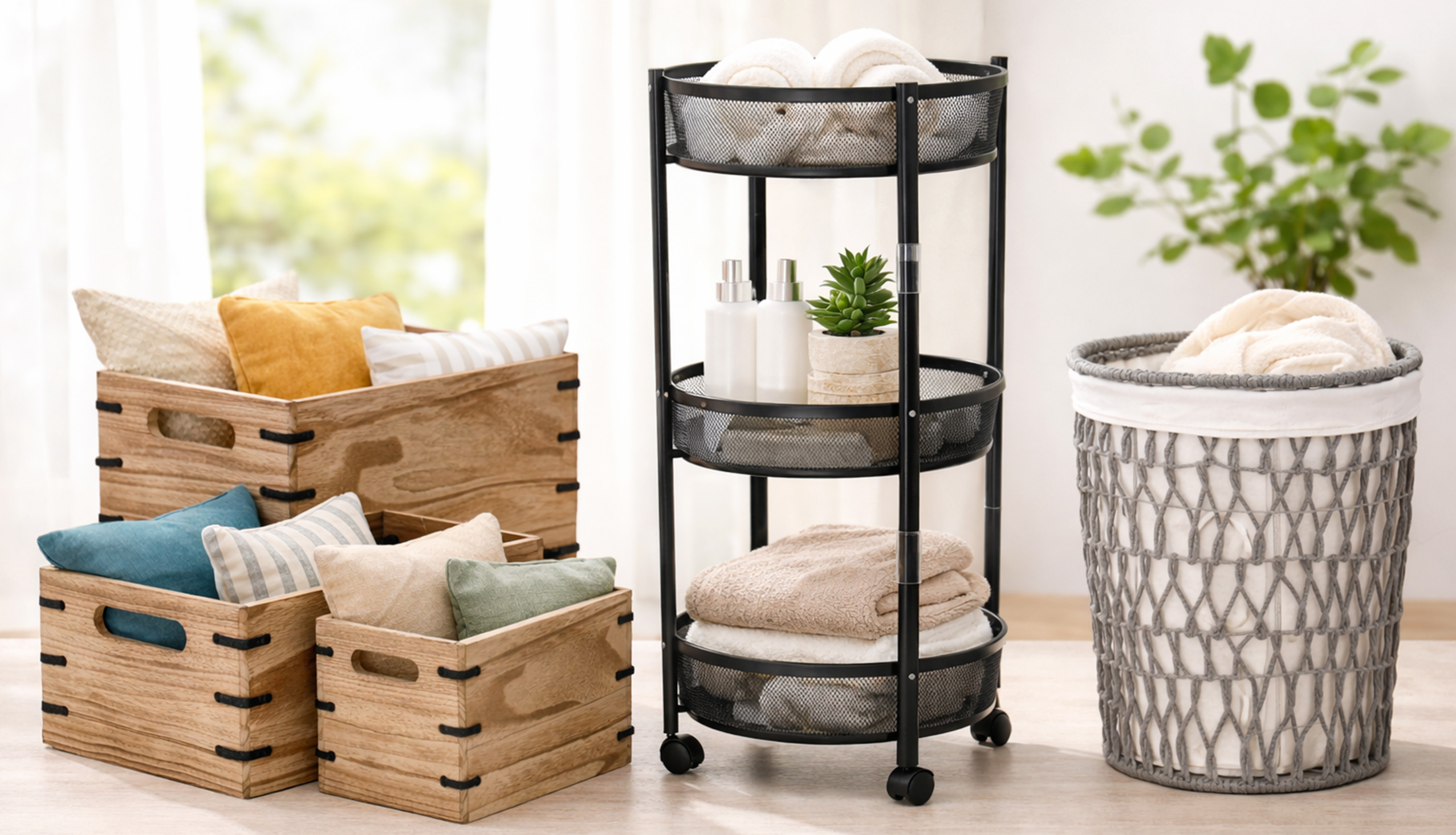 Promotional banner for storage and organization products.